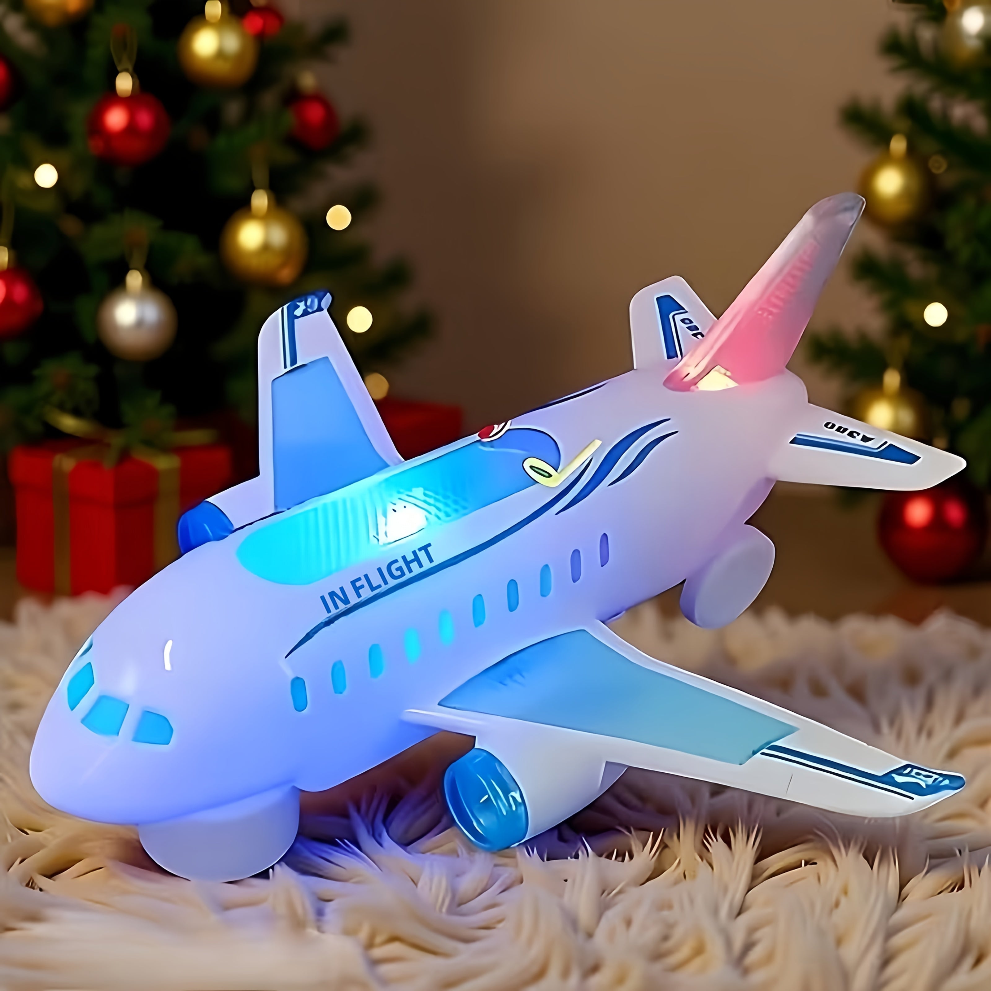 Electric Airplane Toy for Kids with Flashing LED Lights & Musical Sounds – Battery Operated Simulation Aircraft, Universal Auto-Drive Plane Gift for Toddlers Boys & Girls