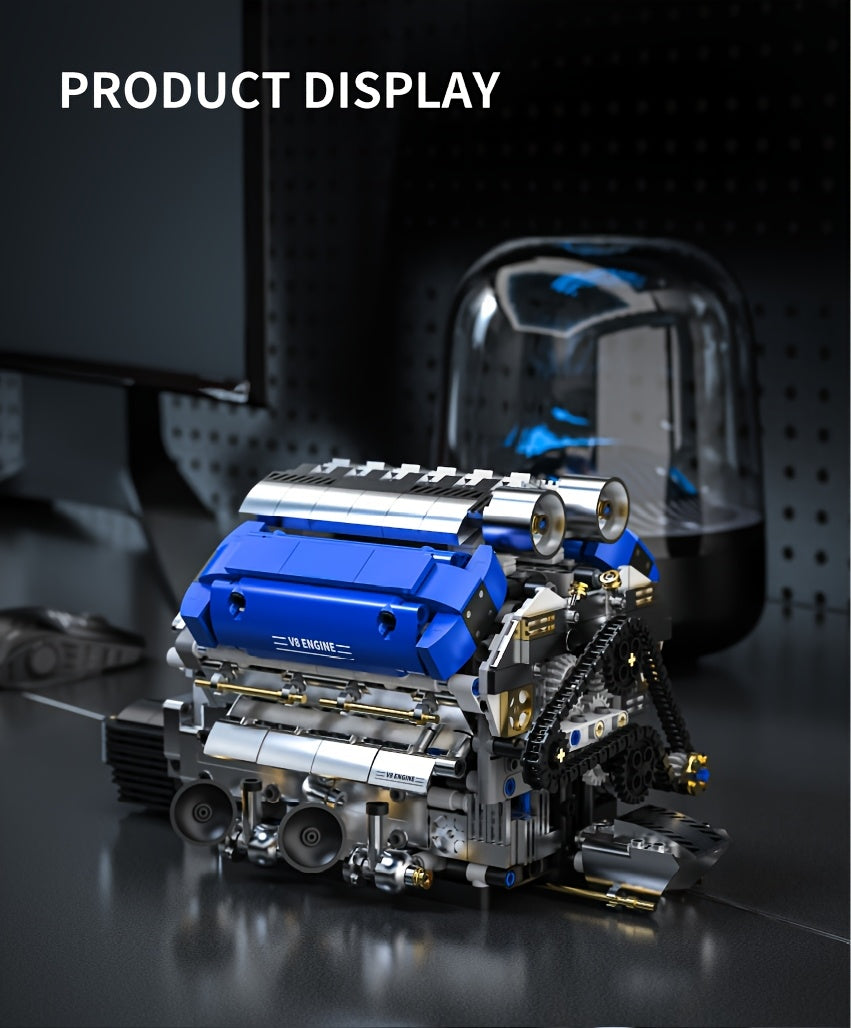 V8 Engine Building Block Set 1289 Piece & F1 Racing Steering Wheel 1221 Piece – Operable Mechanical STEM Model Kit, Realistic Desktop Decor for Adults Teens, Birthday Christmas Gift Car Enthusiasts