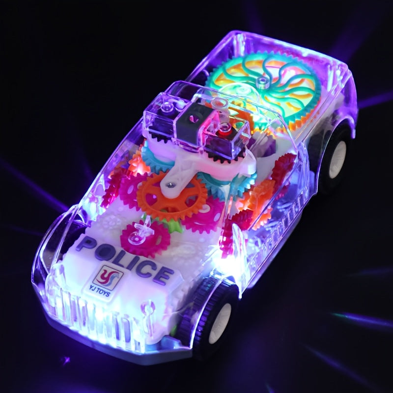 Electric Police Car Toy Transparent Gear Flashing Lights Music 360 Rotation Educational Toddler Toy for Kids Boys Girls Ages 3+ Birthday Christmas Gift