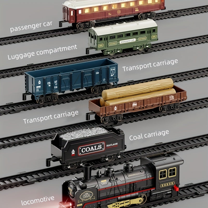 Classic Steam Engine Train Toy Model Set Battery Powered Locomotive - Nostalgic Display Toy for Kids & Train Enthusiasts, Birthday Christmas Holiday Gift