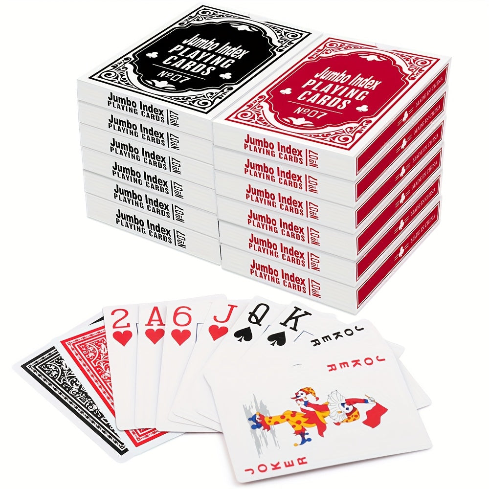 Jumbo Index Playing Cards 12 Decks Large Print Poker Size for Texas Holdem Blackjack Euchre Rummy 6 Red 6 Black Bulk Card Set Party Game Night Gift