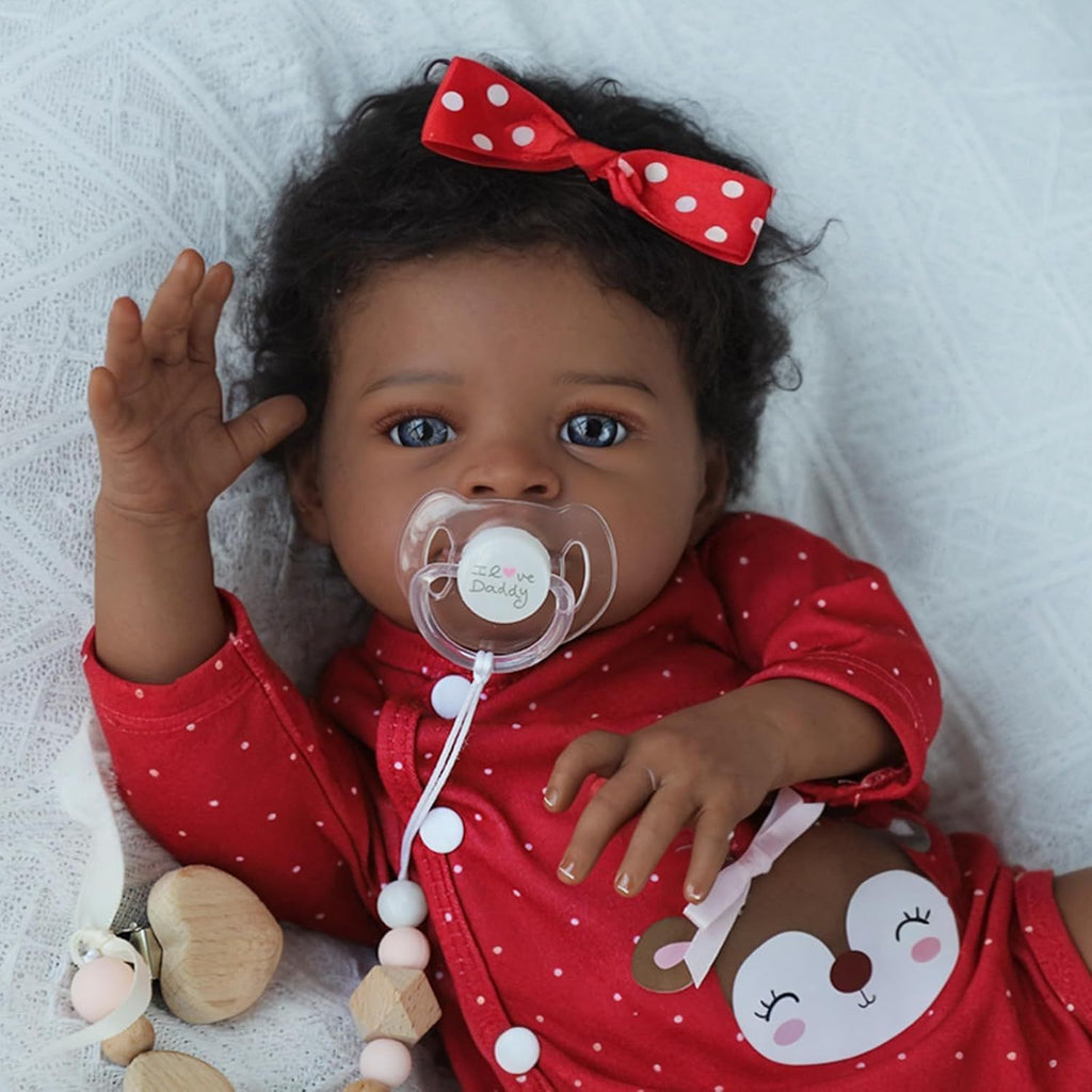 Black Girl Reborn Baby Doll 20 Inch Soft Fabric Body Hair Implant – Realistic African American Newborn Girl Doll by VIVIDOLL Ages 3+ Birthday Christmas Gift Doll Only