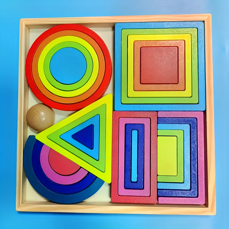 3D Rainbow Wooden Puzzle Handheld Brain Teaser for Teens Kids Adults - Educational Focus Toy Concentration Fine Motor Skills Builder, Portable Stress Relief Fidget Puzzle, Halloween Christmas Birthday Gift