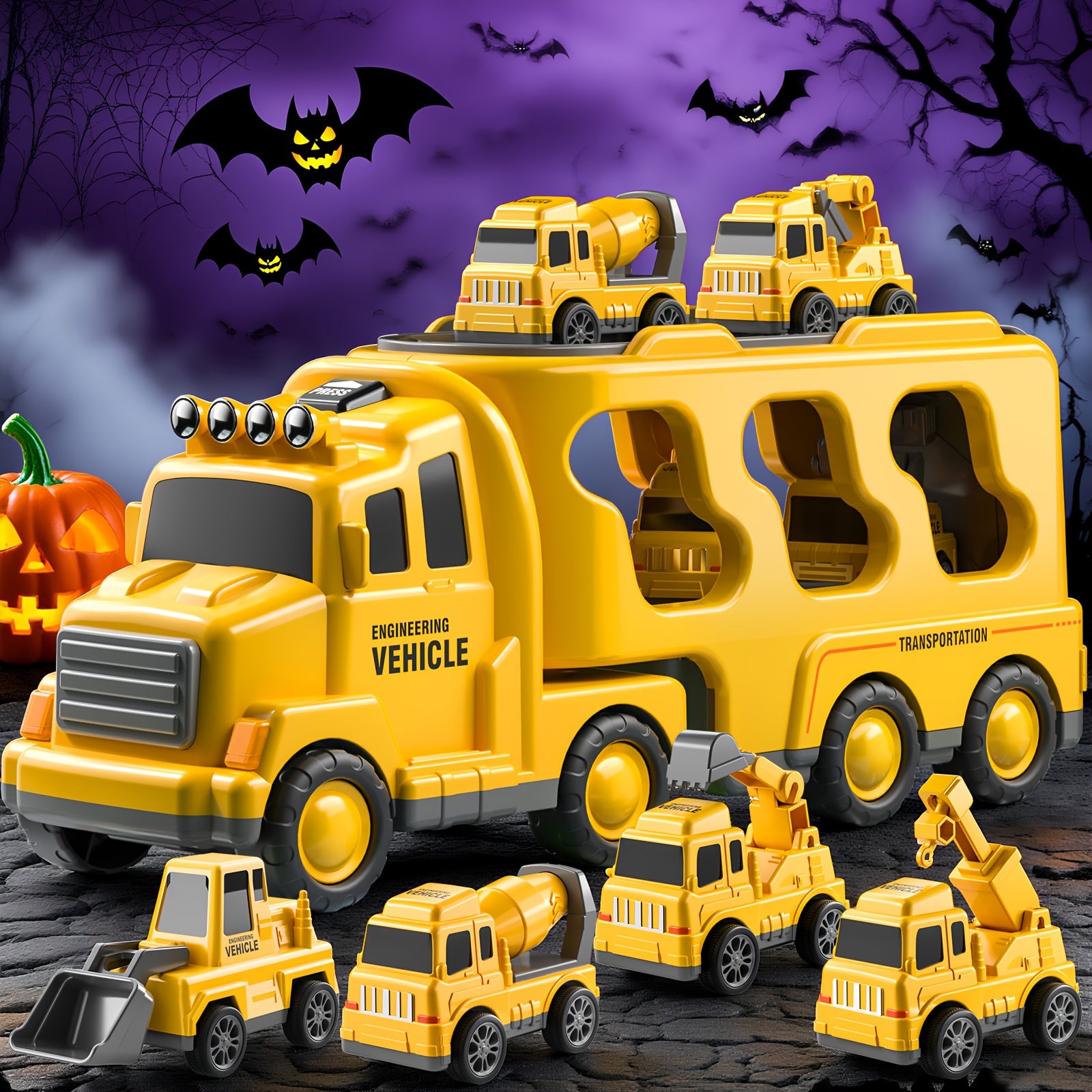 Construction Vehicles Transport Truck Carrier Toy for Kids Ages 3-7 – Car Hauler Playset for Boys & Girls, Birthday & Christmas Gift