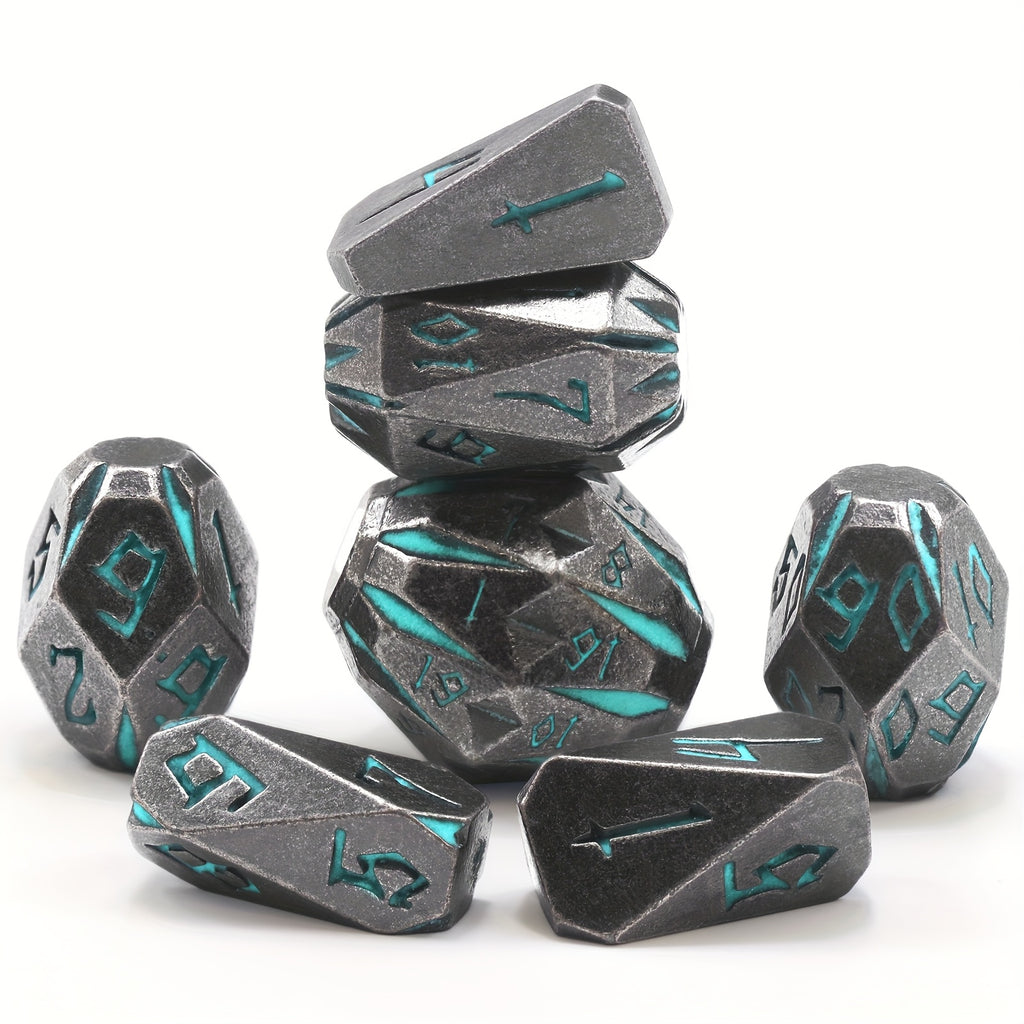 Metal DND Dice Set 7 Piece Stonehenge Themed Glow in the Dark – Zinc Alloy Heavy Polyhedral RPG Dice D4-D20 with Gift Box Blue, Dungeon Master Birthday Christmas Gift for Tabletop Gamers