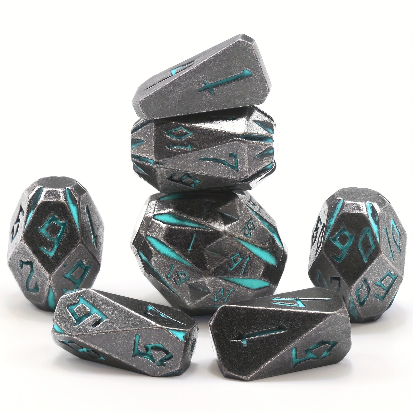 Metal DND Dice Set 7 Piece Stonehenge Themed Glow in the Dark – Zinc Alloy Heavy Polyhedral RPG Dice D4-D20 with Gift Box Blue, Dungeon Master Birthday Christmas Gift for Tabletop Gamers