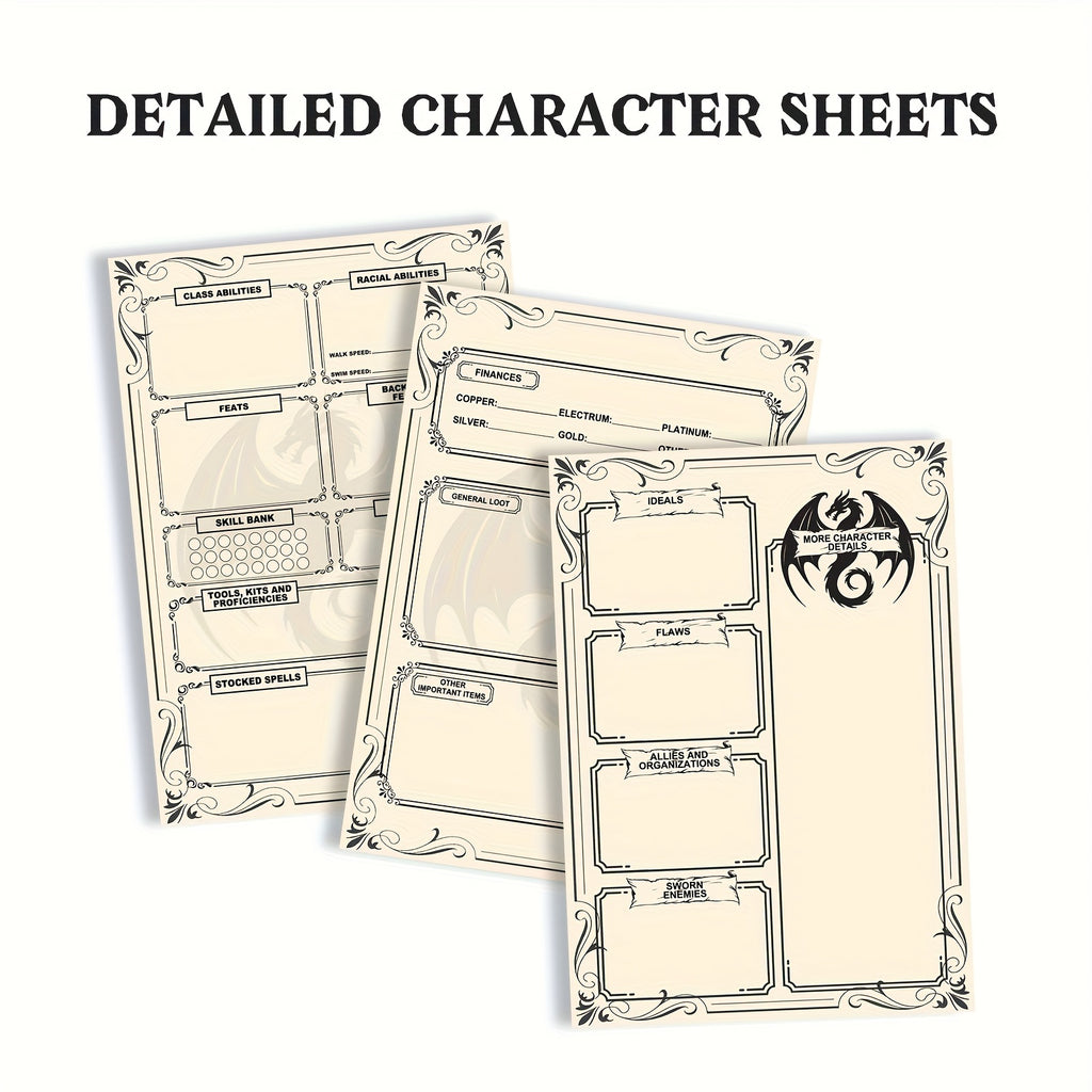 DnD 5e Character Sheet Spell Tracker Journal 60 Pages A5 – 10 Sets of 6 Unique Pages for Dungeons & Dragons Campaigns, RPG Player Character Tracker Gift for Dungeon Masters & Tabletop Gamers