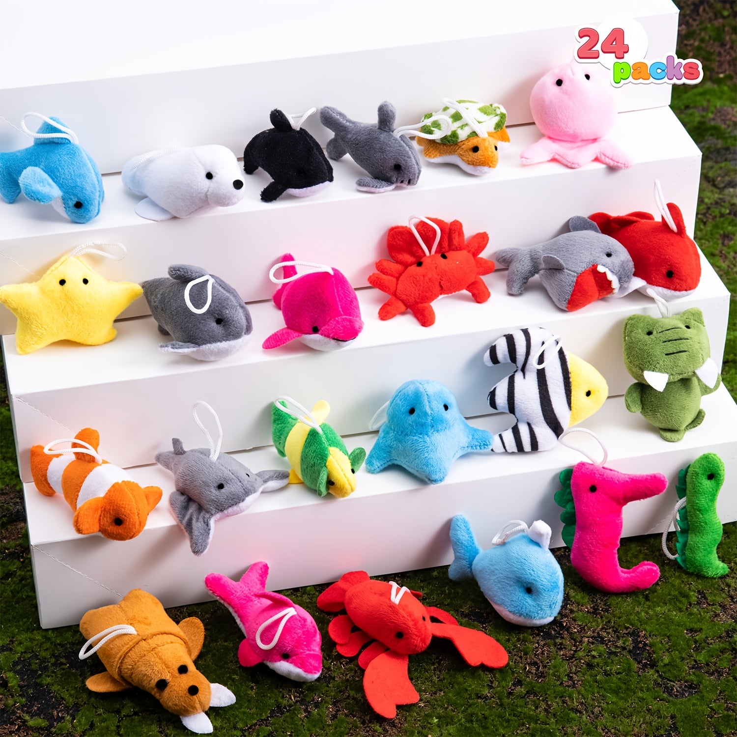 24PCS Sea Animal Plush Toys Bulk with Keychains – 24 Different Ocean Animals 2.5-3 Inch, Birthday Party Favors, Pinata Fillers, Goodie Bag Stuffers, Carnival Prizes, Easter Basket Fillers for Kids