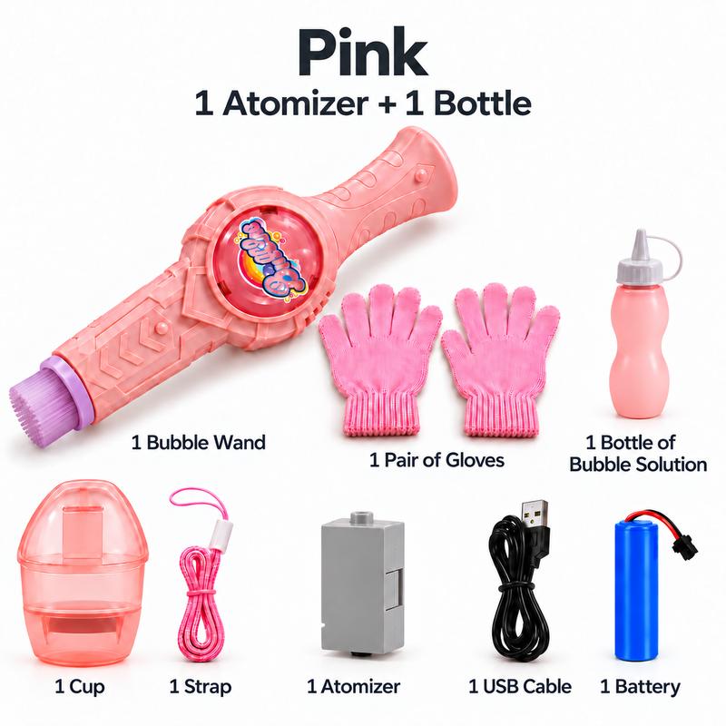 Handheld Bubble Maker Wand with Fog Effect, Lights and Sound, Portable Bubble Sword Toy in Pink or Green for Outdoor Family Play and Party Gifts