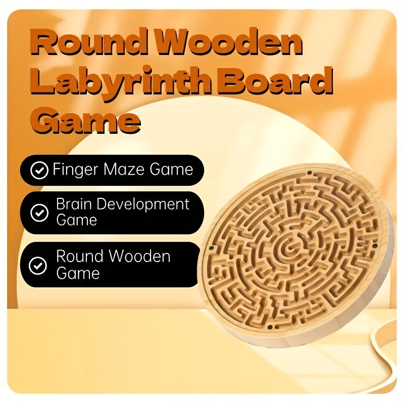Round Wooden Maze Balance Board with Steel Balls – Brain Training Labyrinth Puzzle Game for Kids Adults Concentration Focus STEM Skill Development Toy
