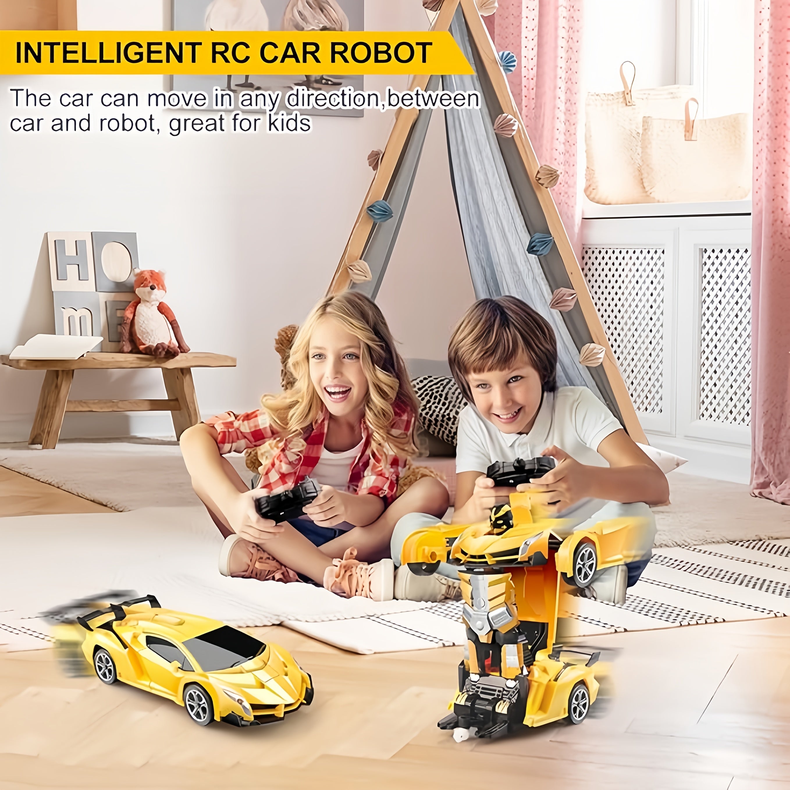 RC Robot Stunt Car One-Button Transform 2.4GHz 360 Drift LED Light 45M Range Parent Child Interactive Toy Kids Boys Ages 3+ Christmas Birthday Festival Gift