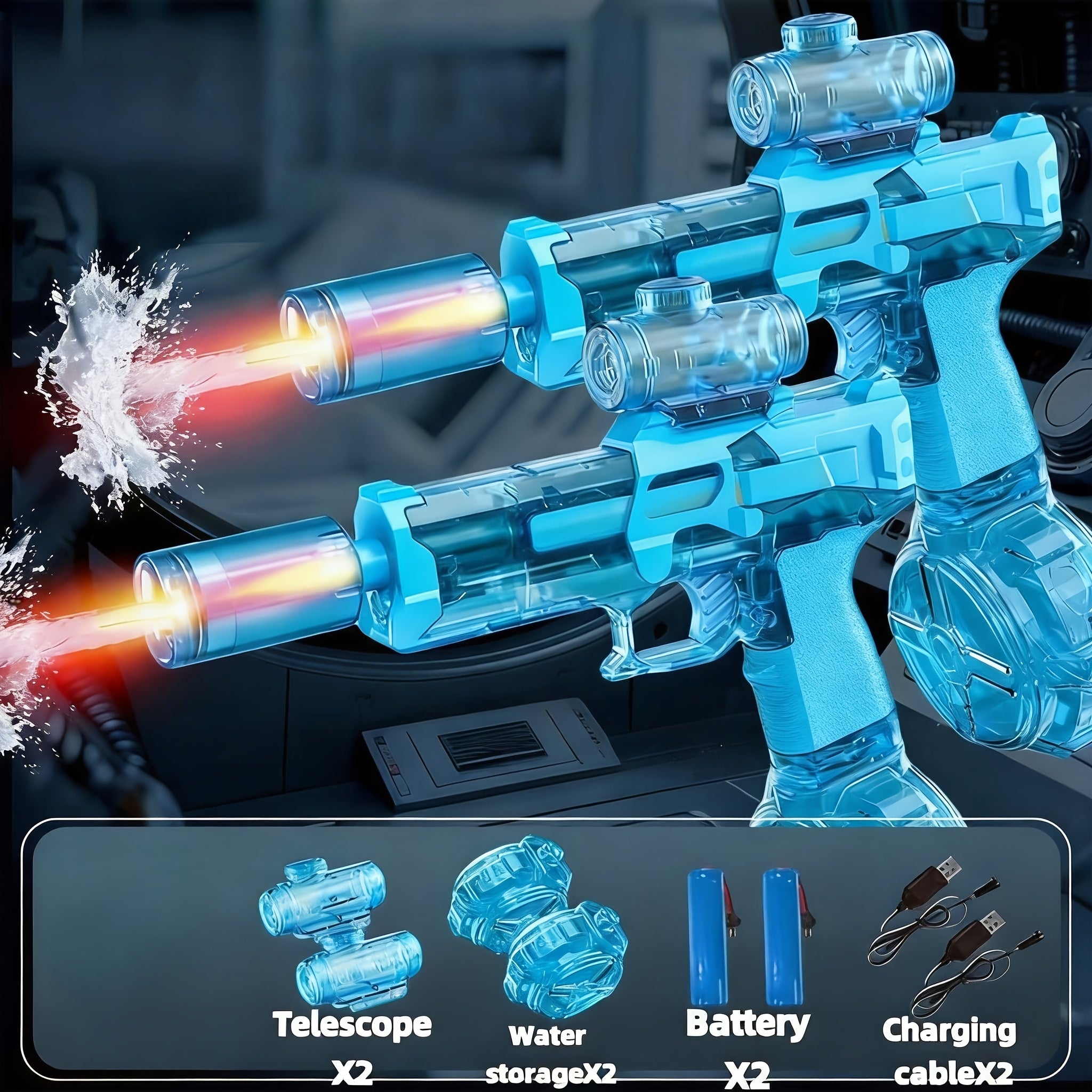 2pcs Automatic Water Gun High-Speed Long Range LED Light Soaker Blaster Toy for Boys Girls Kids Outdoor Summer Pool Beach Birthday Gift