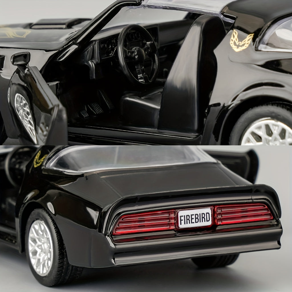 Pontiac Firebird Die Cast Toy Car 1:36 Scale RMZ – Zinc Alloy Openable Doors Pull-Back Muscle Car Model with Display Base, Collectible Gift for Boys Ages 3+