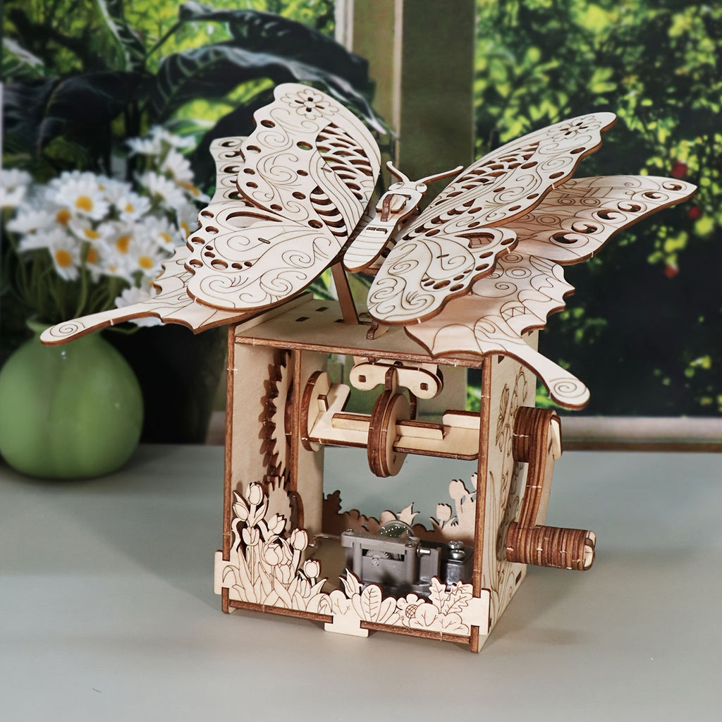 3D Wooden Puzzle Music Box You Are My Sunshine, Butterfly Hand Handmade Assembly Model Kit, Unique Christmas Birthday Holiday Gift for Women Girls & Music Lovers
