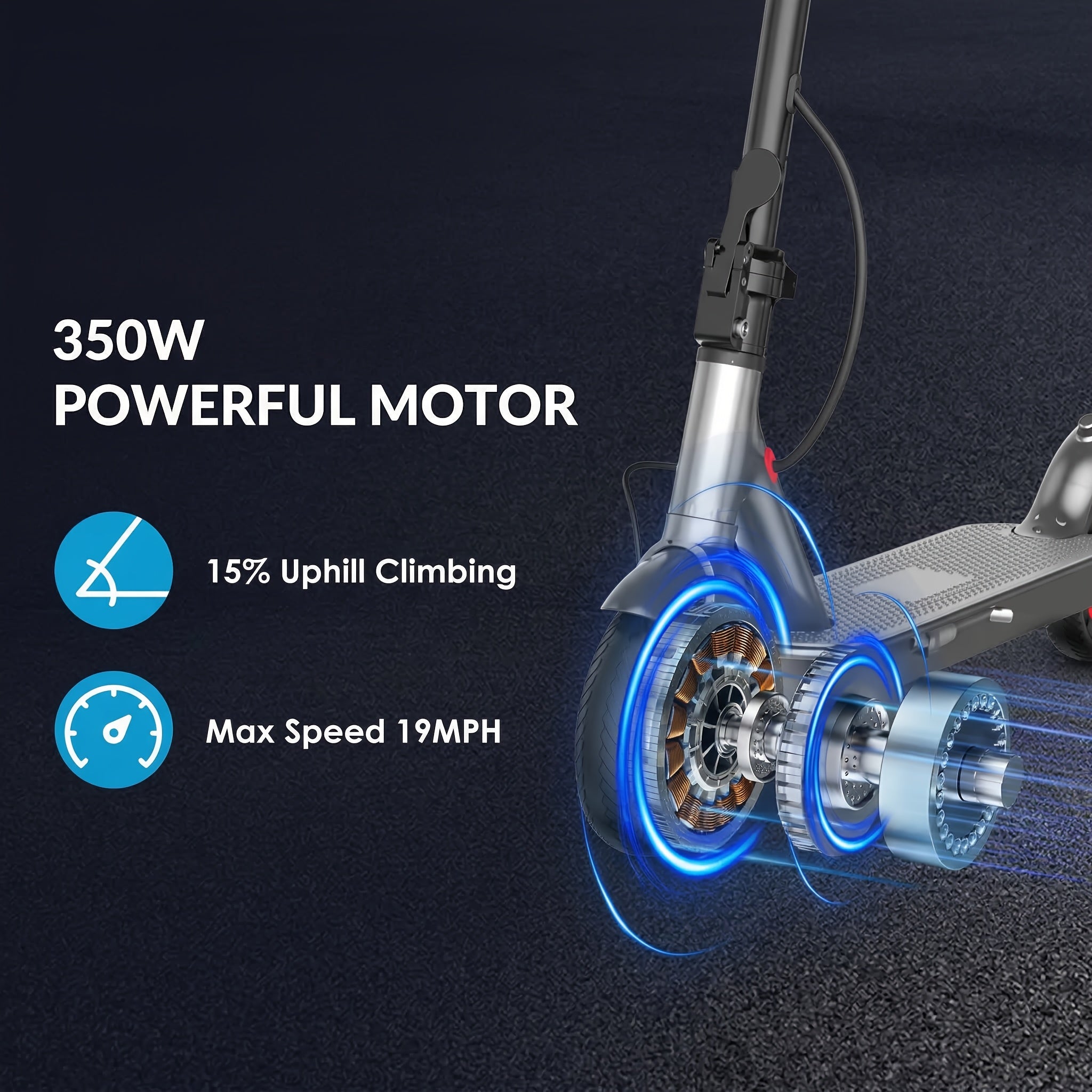 Electric Scooter for Adults 350W Foldable 19 MPH 21 Mile Range 8.5 Inch Solid Tires APP Control Dual Brake LED Lights Portable E-Scooter Commuter