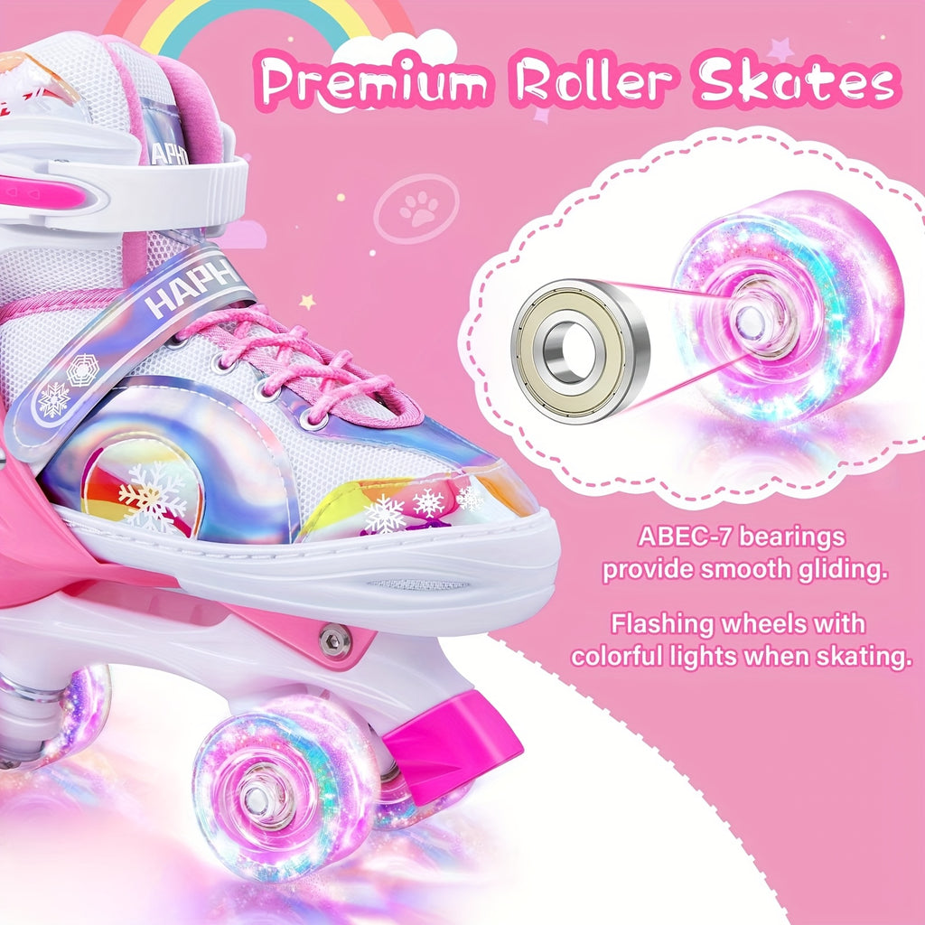 Light Up Roller Skates for Boys Kids Adjustable 4 Sizes LED Wheels Beginner Outdoor Skating Shoes Toddler Youth Ages 3 4 5 6 Birthday Christmas Gift