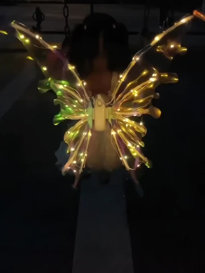 LED Fairy Butterfly Wings USB Rechargeable – Glowing Light-Up Costume Wings for Kids Halloween Cosplay Dress-Up & Parties