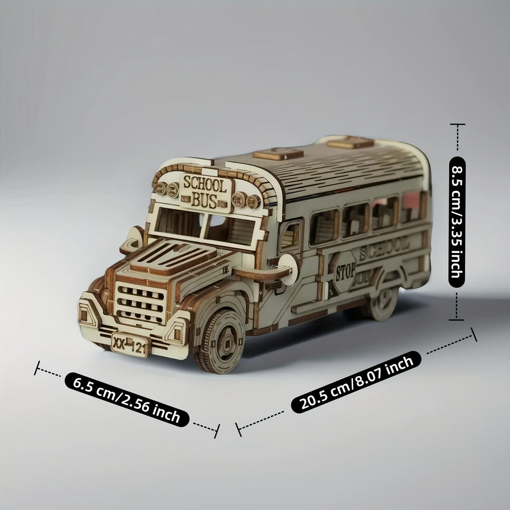 3D Wooden Puzzle School Bus Model – DIY Handmade American-Style Yellow Plywood Bus Kit, Creative Building Toy for Teens and Adults, Birthday Halloween Christmas Thanksgiving Gift