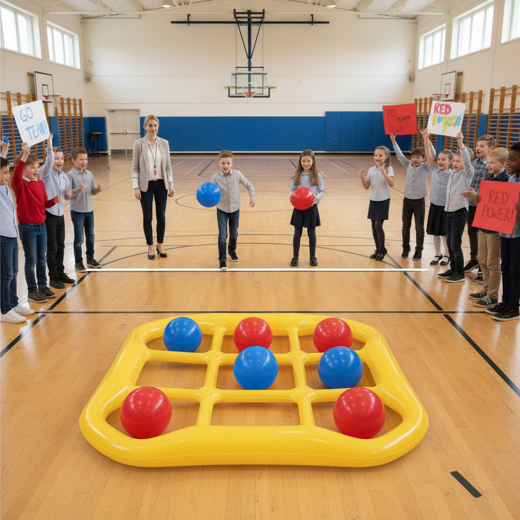 Inflatable Tic Tac Toe Pool Game Set with 10 Balls & Air Pump, Floating Pool Party Game for Family, Adults & Kids, Swimming Pool Lake Outdoor Water Toy