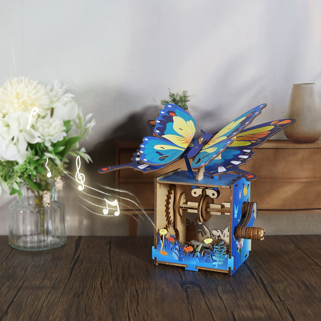3D Wooden Puzzle Music Box You Are My Sunshine, Butterfly Hand Handmade Assembly Model Kit, Unique Christmas Birthday Holiday Gift for Women Girls & Music Lovers