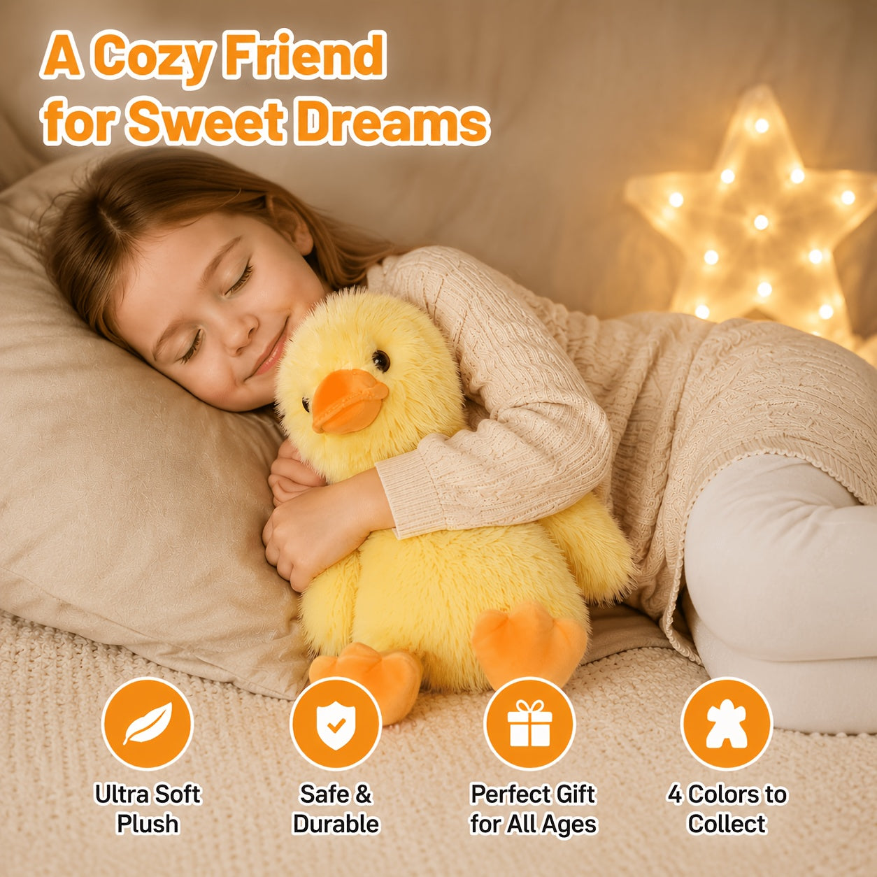Duck Plush Stuffed Animal Toy 13 Inch – Super Soft Cartoon Duck Stuffed Animal in Yellow Pink White Black, Perfect Birthday Christmas Halloween Gift for Kids Toddlers Girls Boys