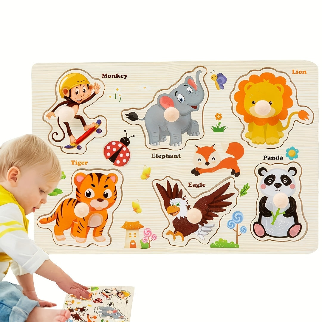 Wooden Jigsaw Puzzles for Toddlers Preschoolers Farm Animal Dinosaur Fruit Shape Number Educational STEM Toy Boys Girls Ages 2-5