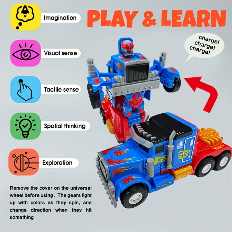 Transforming Robot Big Truck Toy with Lights and Music Automatic Transformation Obstacle Avoidance Kids Holiday Birthday Gift for Boys Girls
