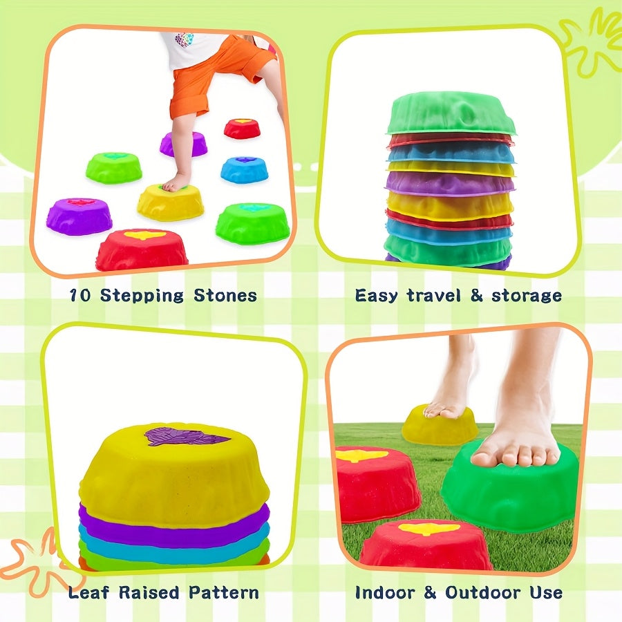 Light Up Stepping Stones for Kids 10pcs Balance Training Coordination Sensory Toy - Indoor Outdoor Game Kit - Birthday Halloween Christmas Gift Ages 3+