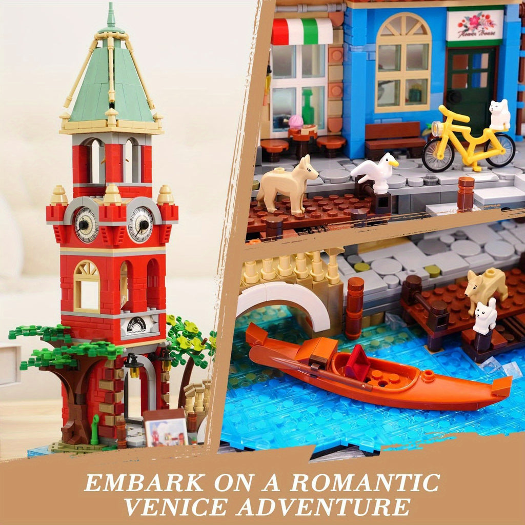 2155-Piece Venice Main Street Building Block Set for Adults - City Riverside Architecture Kit Flower Shop Pizzeria Canal, Home Decor Display Model, Unique Easter Birthday Gift Women Men Ages 14+