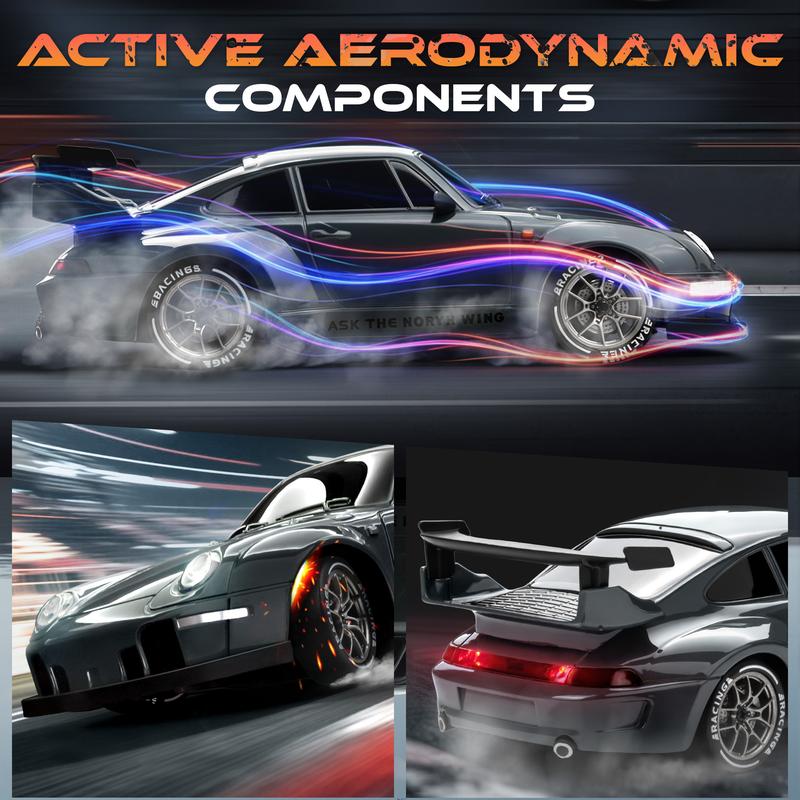 4WD RC Drift Car with Dual Rechargeable Batteries, 1:24 Scale 2.4GHz Remote Control Racer with LED Lights and Swap Tires for Kids Ages 5+