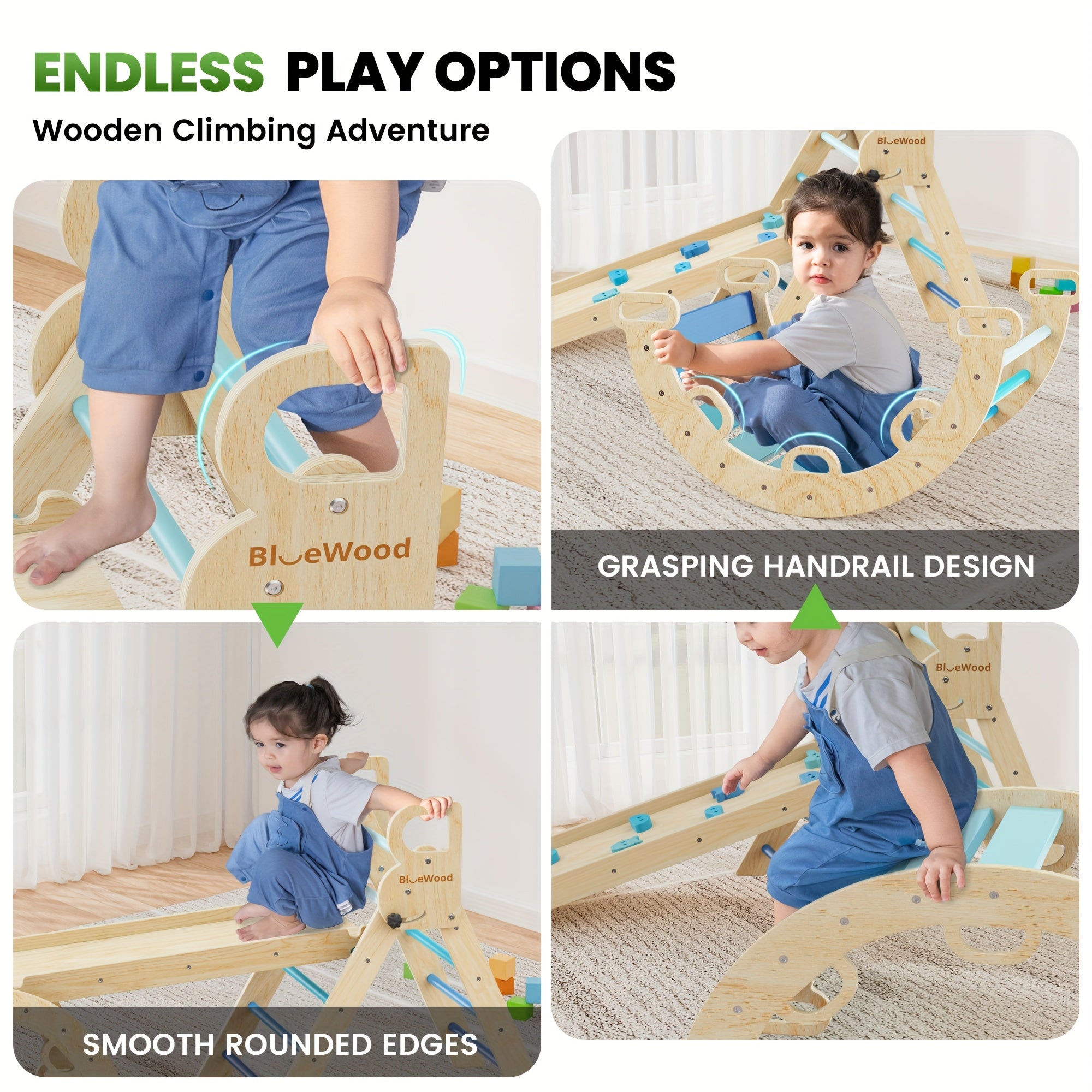 Pikler Triangle 8-in-1 Foldable Wooden Climbing Set Toddlers Indoor Jungle Gym with Slide Arch Rocker Montessori Toy Ages 1 2 3 4 5 Birthday Christmas Gift