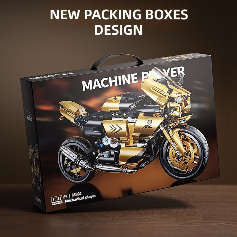 Motorcycle Building Blocks 1000pcs 1:10 Scale DIY Model Kit – Black & Gold Collectible Motorbike Display Ornament for Adults – Large Size Brick Set, Birthday & Christmas Gift for Motorcycle Fans