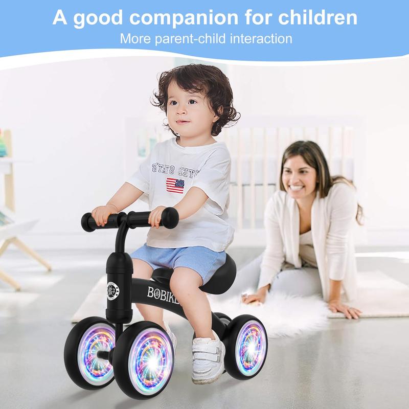 No-Pedal Baby Balance Bike, Bobike 4-Wheel Toddler Ride-On with Steel Frame, 135° Steering Limit for Indoor Outdoor Play & First Birthday Gifts