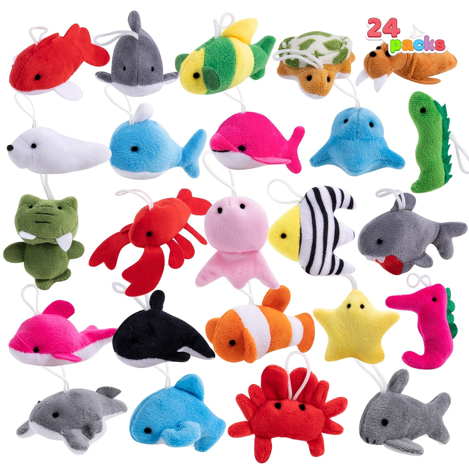24PCS Sea Animal Plush Toys Bulk with Keychains – 24 Different Ocean Animals 2.5-3 Inch, Birthday Party Favors, Pinata Fillers, Goodie Bag Stuffers, Carnival Prizes, Easter Basket Fillers for Kids