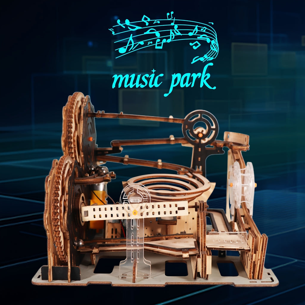Electric Marble Run 3D Wooden Puzzle Kit STEM DIY Building Set for Kids Teens Adults – Brain Teaser Model Gift for Christmas Birthday
