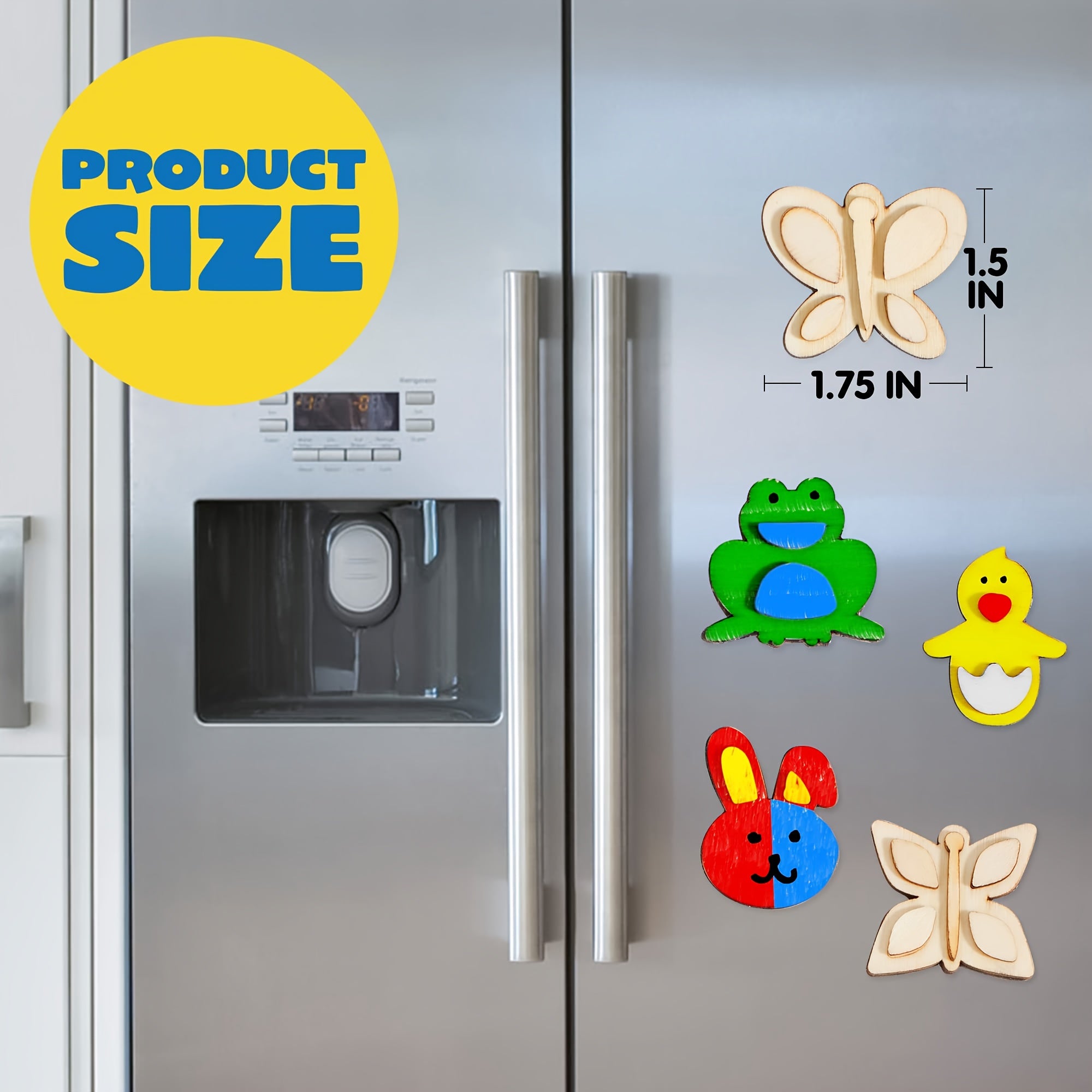 12 Wooden Magnet Painting Kit for Kids – DIY Arts & Crafts Set with Paint, Brush & Glitter Glue, Decorate Your Own Fridge Magnets, Easter Basket Stuffer, Birthday Party Favor for Boys Girls Ages 3+