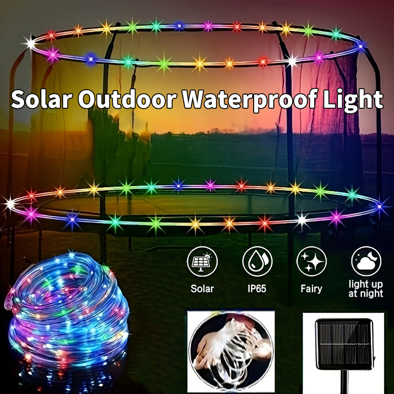 Trampoline Lights Solar Powered LED for 8-16 Ft Trampolines – 50 or 100 LEDs, 8 Modes, IP65 Waterproof Outdoor Rope Lights – Multicolor, White & Blue Glow Trampoline Accessories