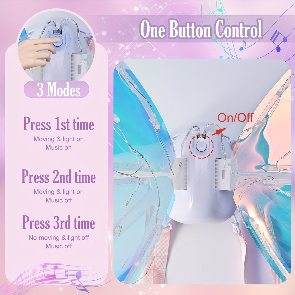 LED Fairy Butterfly Wings USB Rechargeable – Glowing Light-Up Costume Wings for Kids Halloween Cosplay Dress-Up & Parties