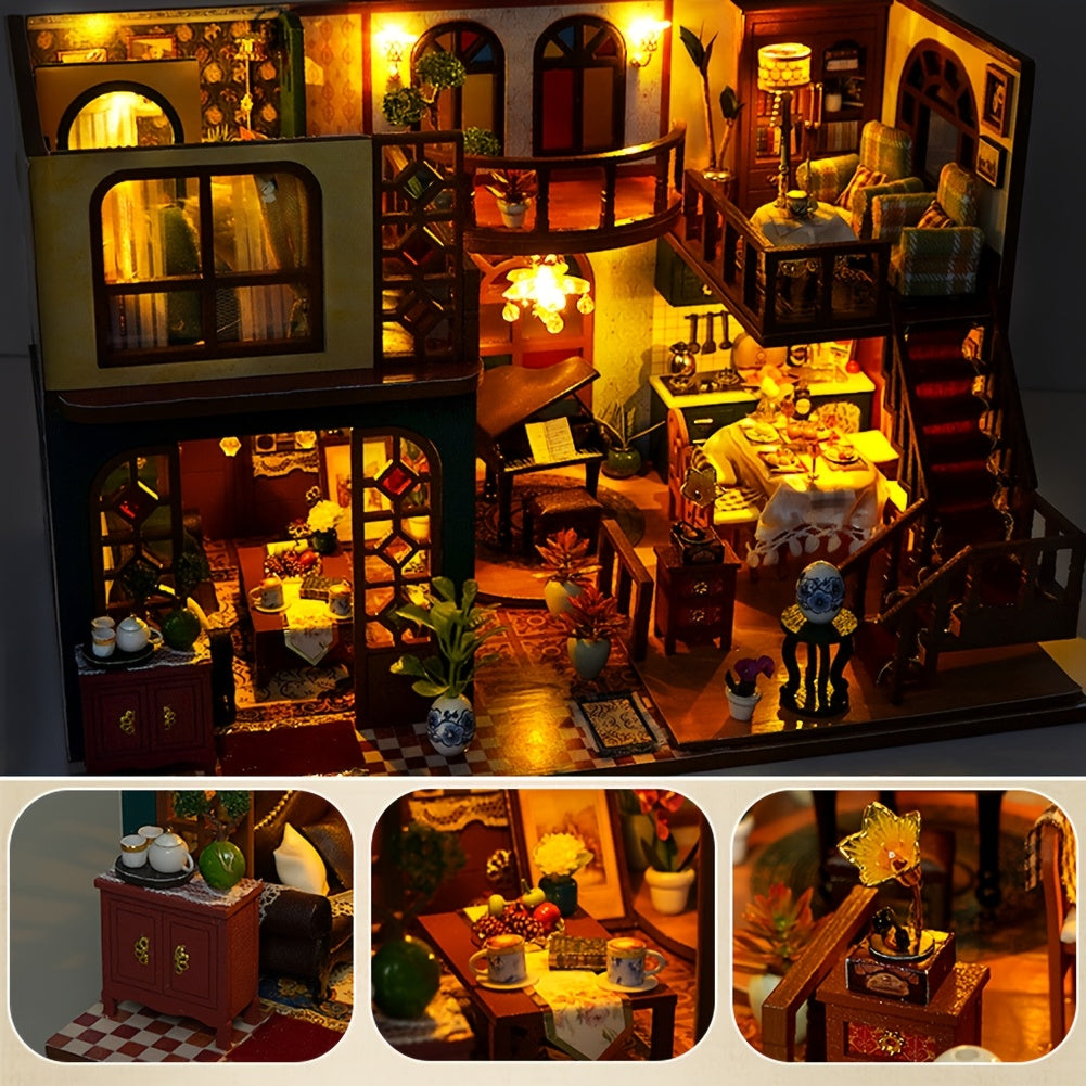 Oriental Charm DIY Dollhouse Kit Double Layer Miniature House with Dust Cover – Asian-Inspired Handmade No Glue Needed Home Decor Display Gift for Teens Adults Ages 14+