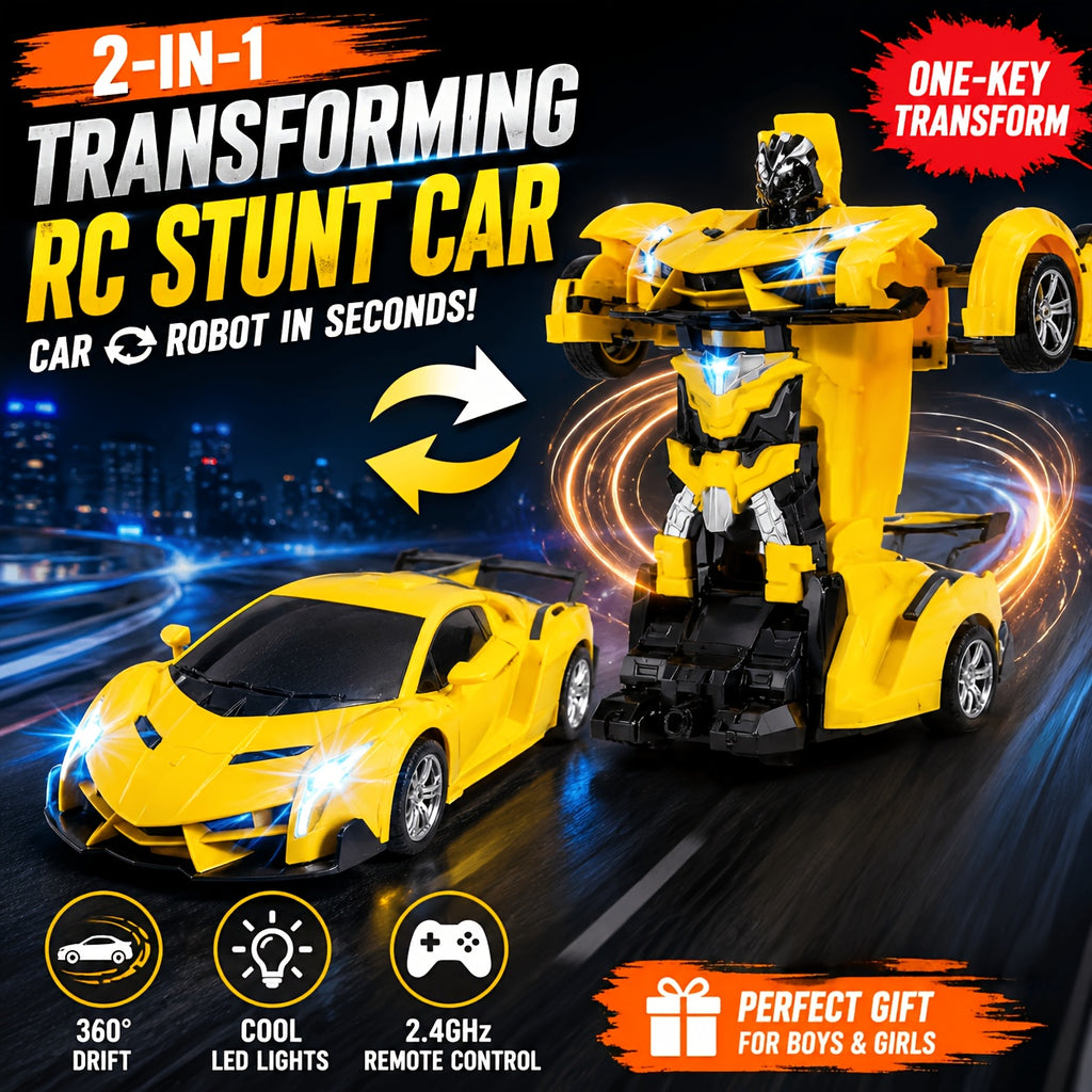 RC Robot Stunt Car One-Button Transform 2.4GHz 360 Drift LED Light 45M Range Parent Child Interactive Toy Kids Boys Ages 3+ Christmas Birthday Festival Gift