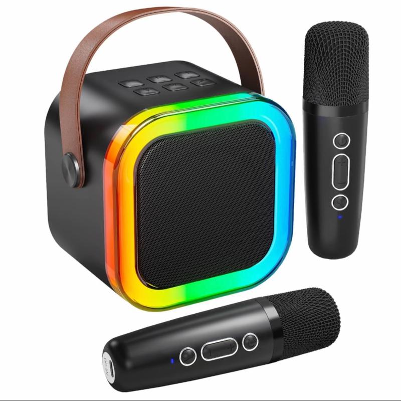 Portable Karaoke Machine with 2 Wireless Microphones, Bluetooth LED Speaker with 5 Voice Effects and USB-C Charging for Kids and Family Parties