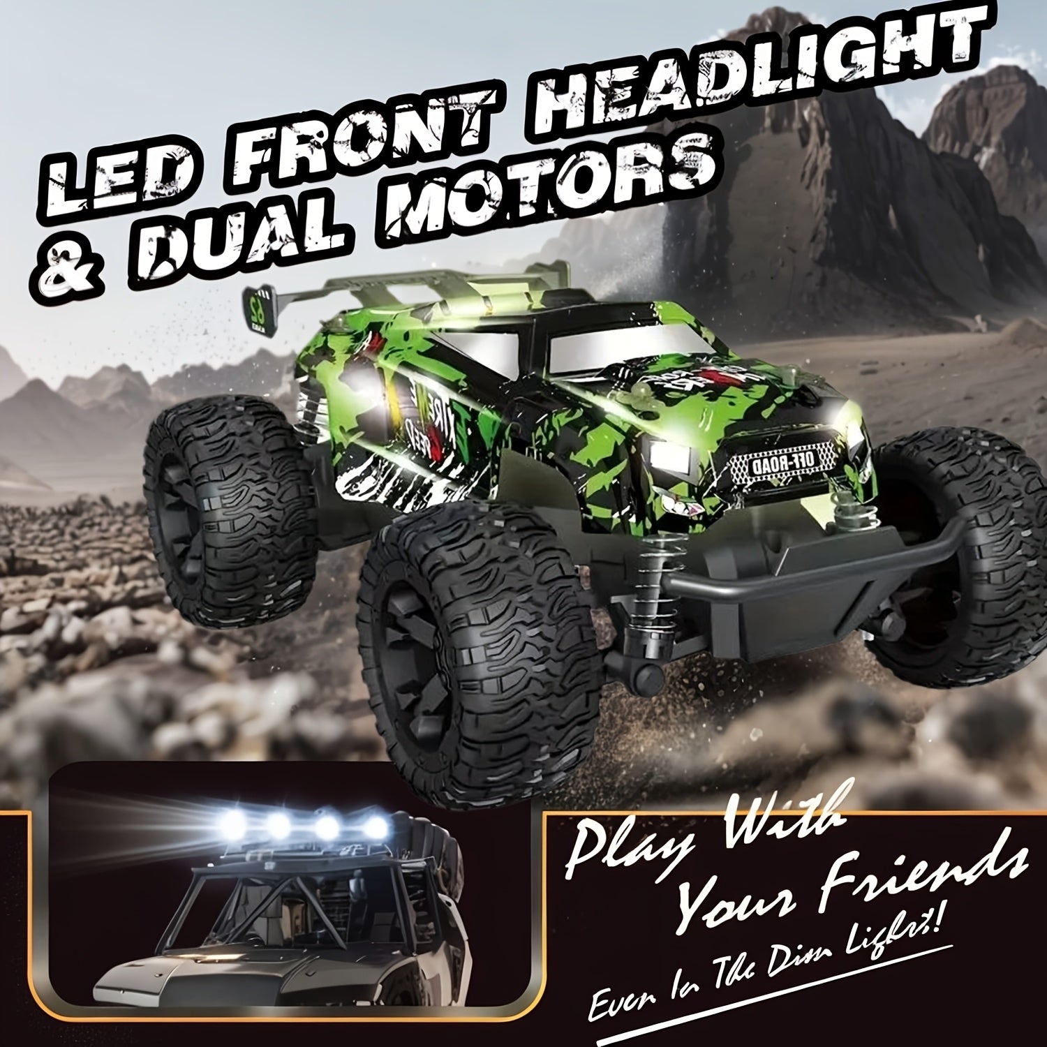 All-Terrain RC Off-Road Car 2.4GHz Durable Alloy Body Remote Control Toy Car Safe Design Rechargeable Kids Boys Ages 3+ Birthday Easter Christmas Gift