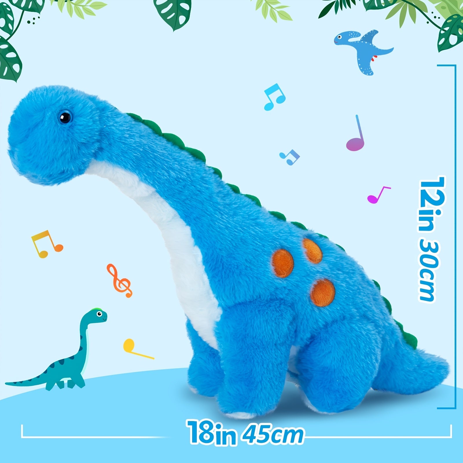 Musical Glowing Dinosaur Stuffed Animal Plush Toy 14 Inch with Light Up & Sound Effects - Soft Cute Dino Plushie Gift for Kids Boys Girls, Birthday Holiday Christmas Gift, Stress Relief Sensory Toy