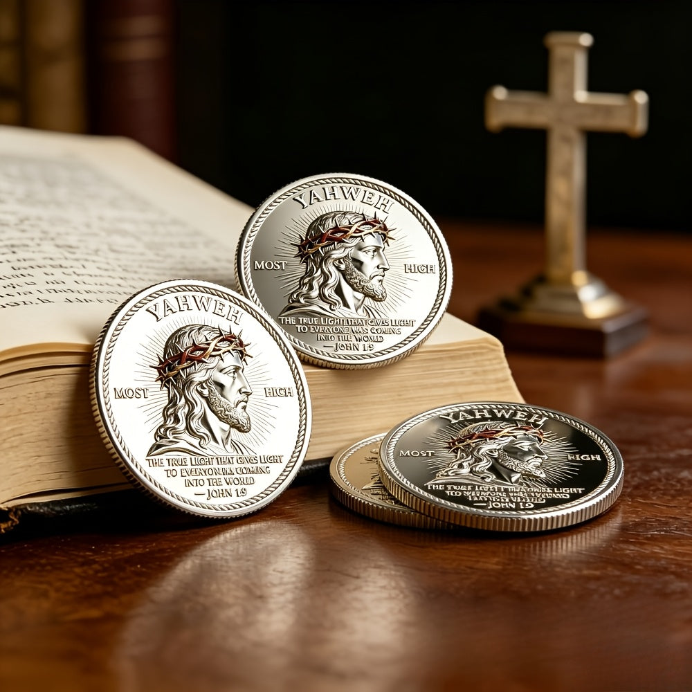 Jesus Token The True Light John 1:9 – 3-Piece Religious Commemorative Coin Set – Christian Novelty Collector Token – Faith Keepsake Gift for Teens & Adults – Easter, Christmas & Church Gift