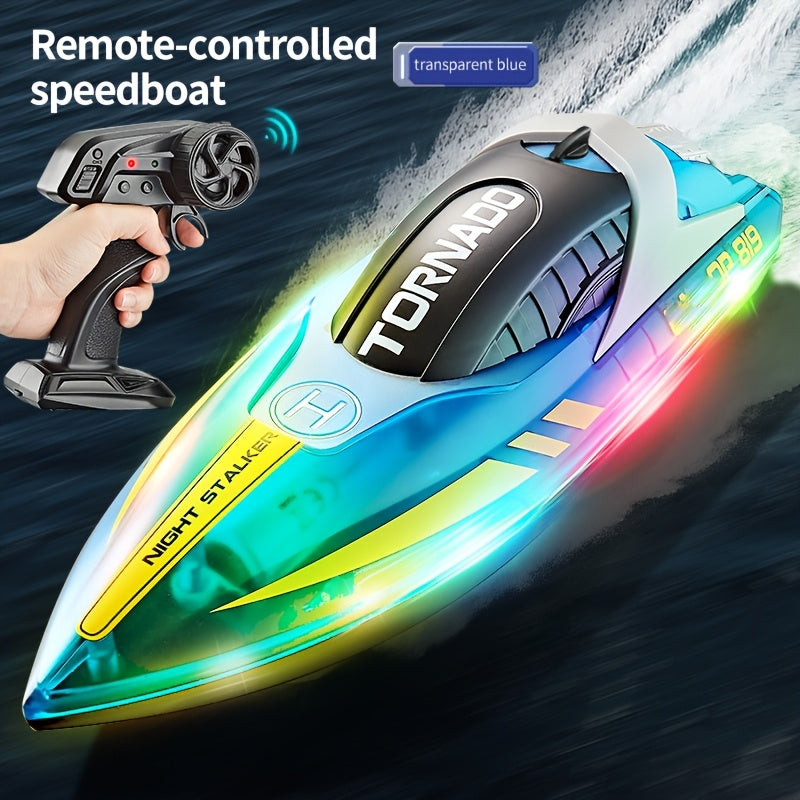 High-Speed RC Speedboat 30km/h 2.4G Remote Control Boat with LED Night Navigation Lights Anti-Capsize Water Cooling System – Kids Christmas Birthday Gift