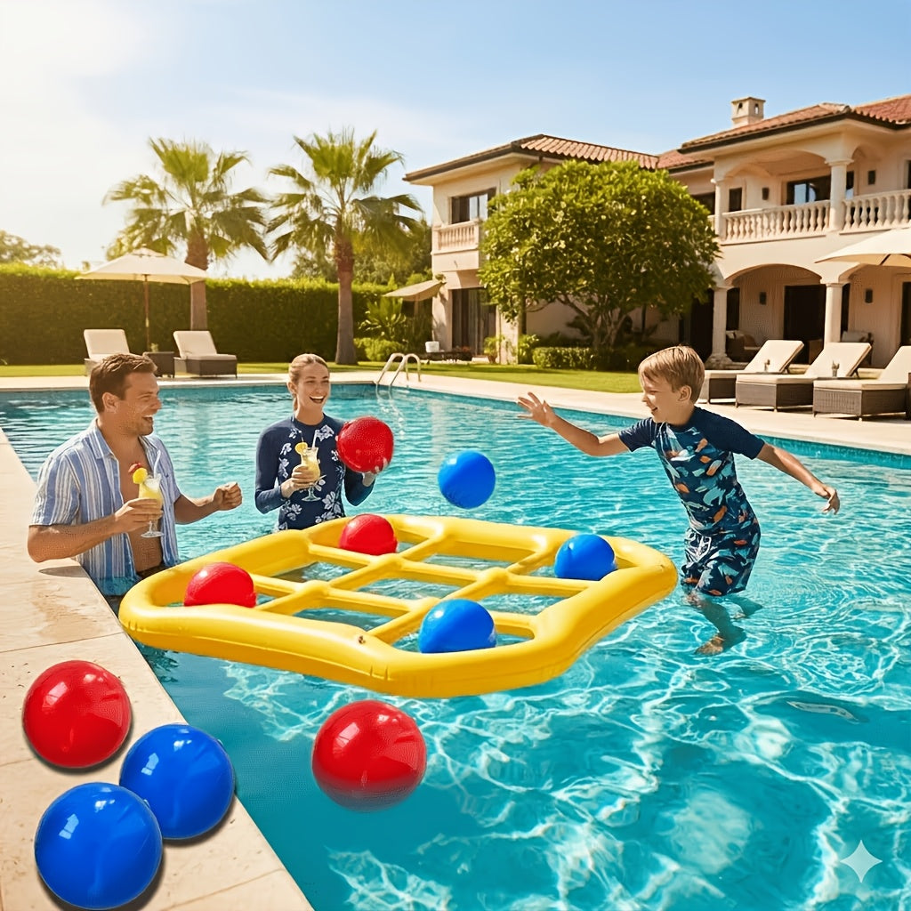 Inflatable Tic Tac Toe Pool Game Set with 10 Balls & Air Pump, Floating Pool Party Game for Family, Adults & Kids, Swimming Pool Lake Outdoor Water Toy