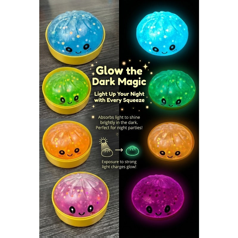Glow in the Dark Squishy Toy Set 12pcs – Slow Rise Steamed Bun Potsticker Sensory Squeeze Toys Halloween Party Favor for Kids Random Color Kawaii Food