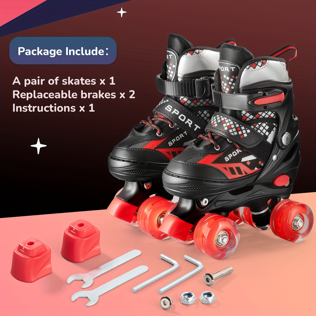 Light Up Roller Skates for Boys Kids Adjustable 4 Sizes LED Wheels Beginner Outdoor Skating Shoes Toddler Youth Ages 3 4 5 6 Birthday Christmas Gift