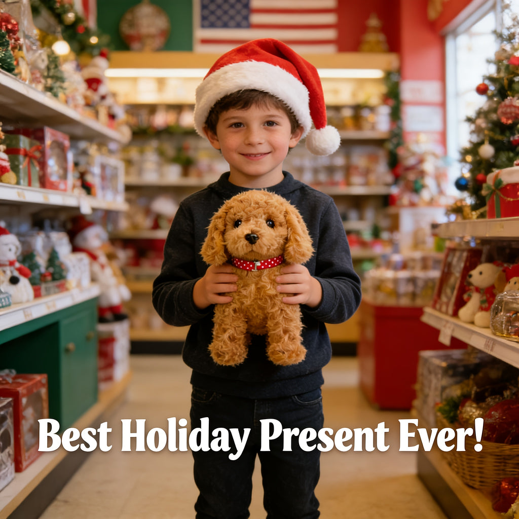 Teddy Brown Plush Puppy Gift Set – Walking Puppy Toy in Gift Box, Cute Soft Plush Dog for Kids, Christmas Birthday Present for Boys Girls Ages 3+