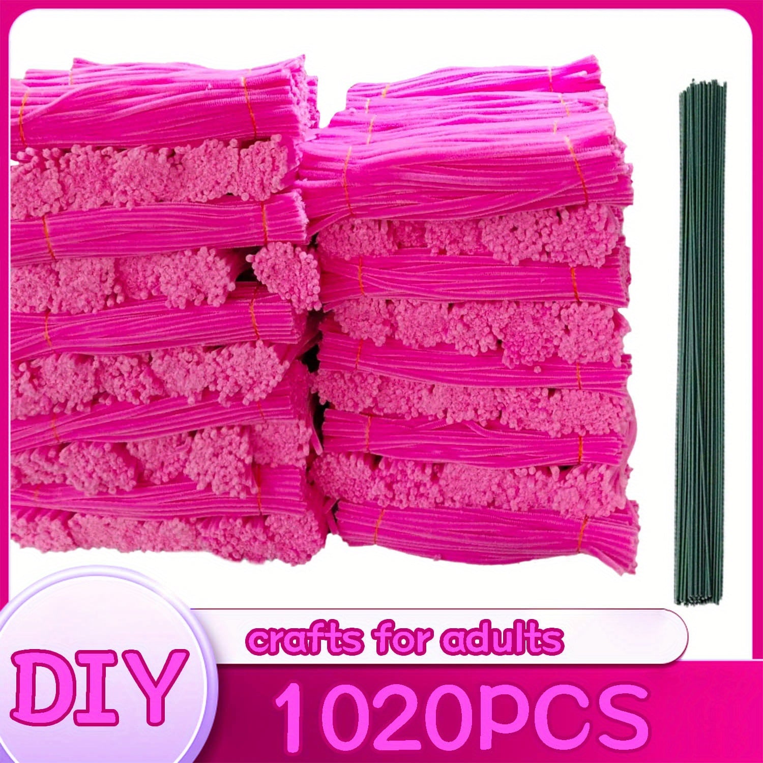 1020pcs Pipe Cleaners Craft Kit in 20 Colors – Upgraded Thick Fuzzy Chenille Stems with Flower Rods for DIY Arts & Crafts, Kids Projects, School Supplies & Creative Activities